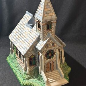 Partylite Olde World Village #2 Church Tealight Candle House Stained Glass